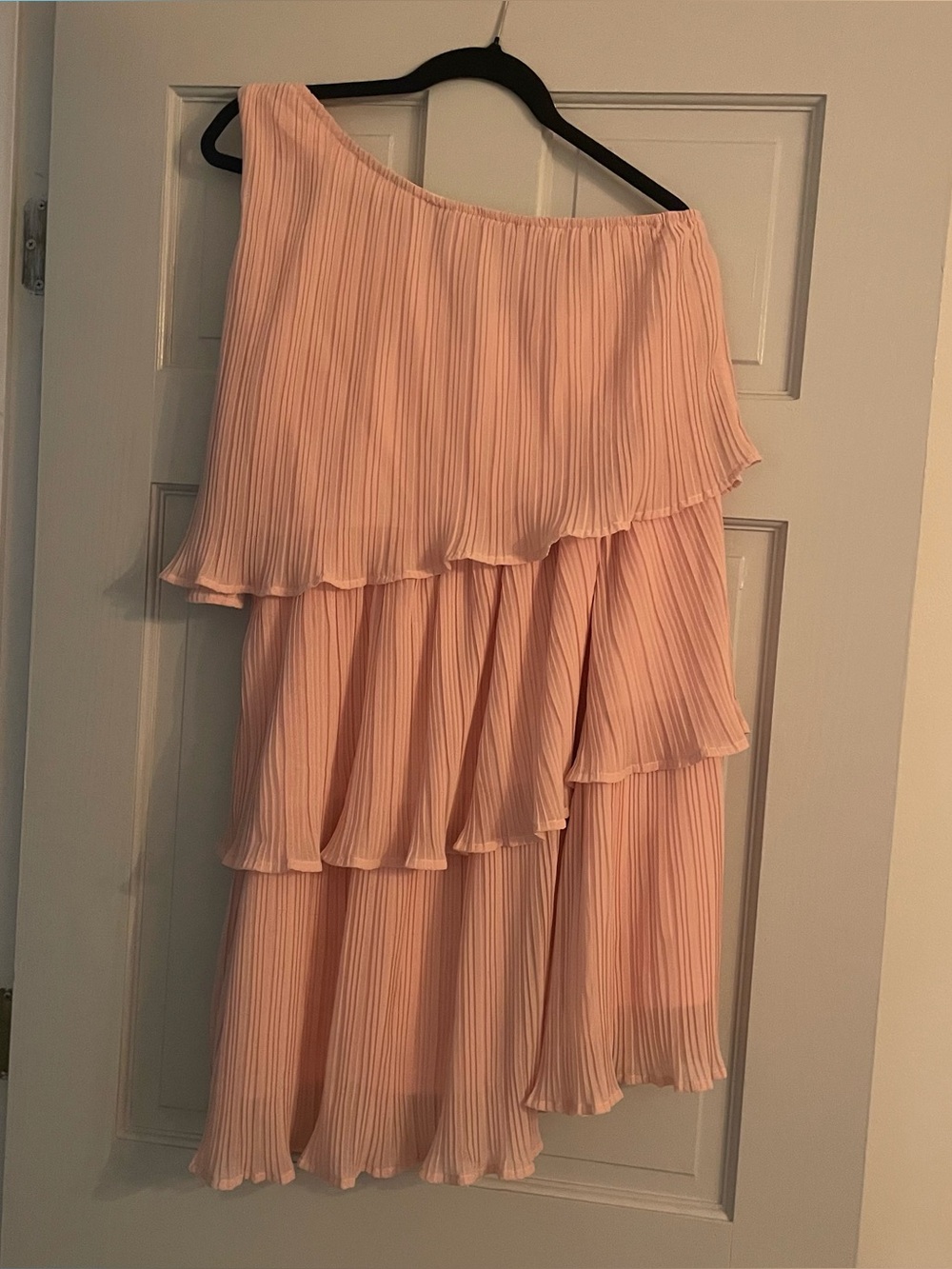 Pleated Layered One-Shoulder Dress in Blush Pink